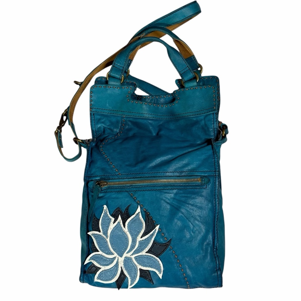 Lucky Brand Abbey Road Turquoise Floral Leather Bag - Picture 3 of 9